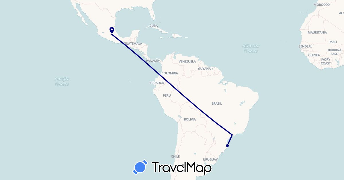 TravelMap itinerary: driving in Brazil, Mexico (North America, South America)